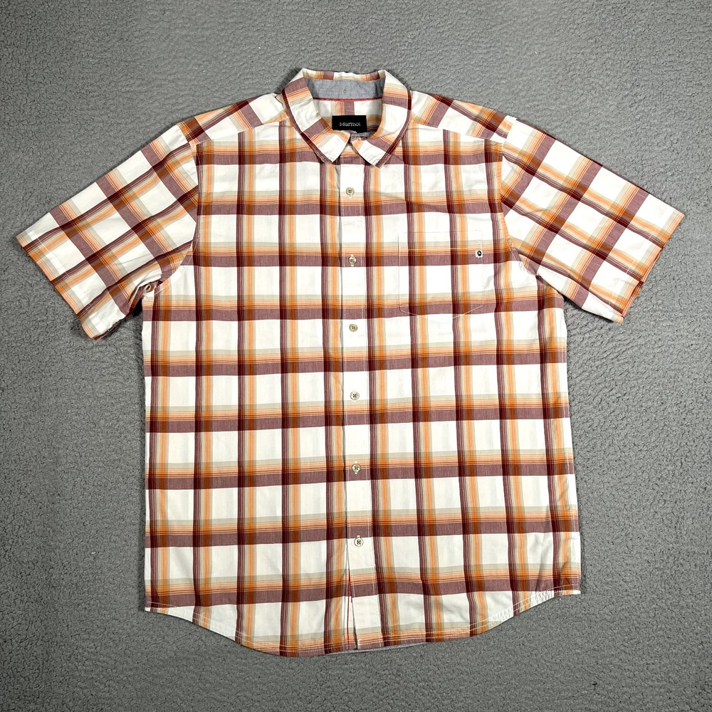 Marmot Shirt Mens Large Plaid Casual Preppy Button Up Pocket Outdoor Hiking Logo